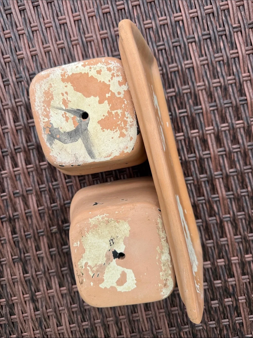 Distressed Terracotta Twin Planters with Tray -3 Piece Set